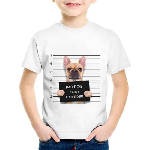 Dog Police Printed graphic t shirts animal Funny Children clothes BAD Dog Pug Bulldog Summer Tees girls kids t shirt for boys