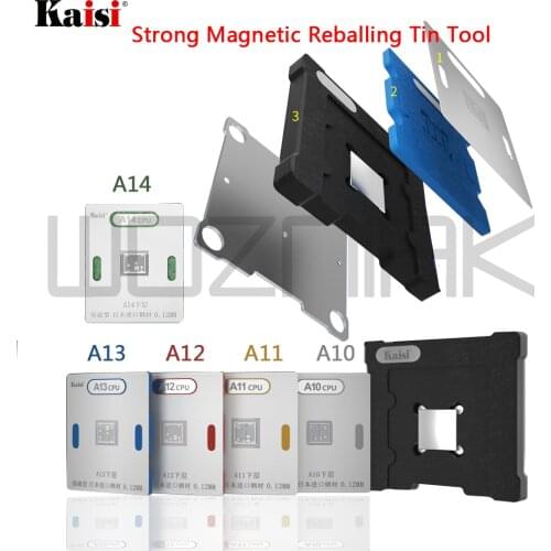 KAISI Reballing Tin Tool Strong Magnetic Base Lower Positioning Plate Steel Mesh For IPhone Cpu Reball Tin A10 A11 A12 A13 A14