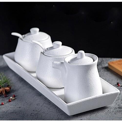 Japanese-style Ceramic Seasoning Pot Household Creative Kitchen Oil Salt Sugar Monosodium Glutamate Condiment Box Oil Pourer