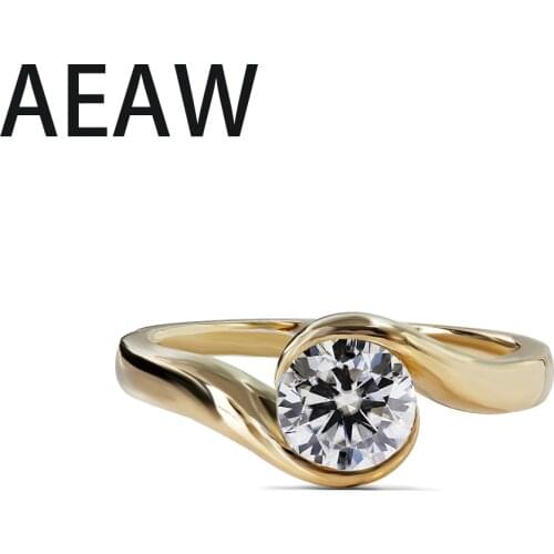 Solid 18K Yellow Gold 0.5 Moissanite Round Cut Engagement Ring Bridal Wedding Jewelry Dainty Female Finger Ring For Women