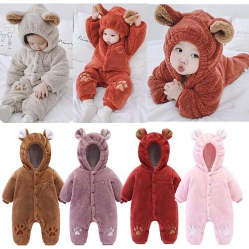 Newborn Unisex Baby Romper Plush Hooded Clothing Jumpsuit Warm Autumn Winter Toddler Infant Romper Boys Girls Clothing