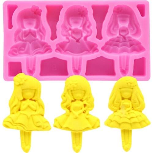 Beautiful Girl Silicone Fondant Silicone Mold Triple Lovely Princess Cake Chocolate Baking Tool