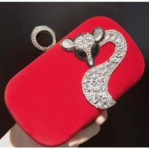 Red Womans Diamond Fox Pattern Wedding Party Bridal Handbags Lady Prom Banquet Cocktail Crystal Evening Bag Female Clutch Purse