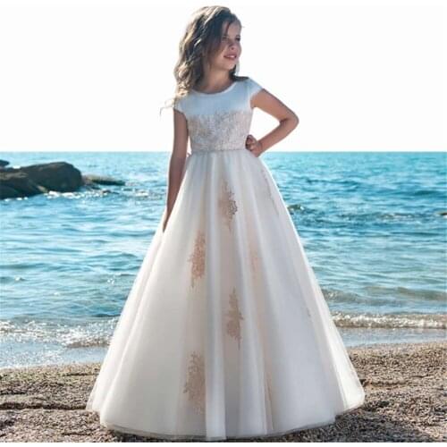 New Flower Girl Dress For Wedding White Ivory Lace Appliques A-Line Gown Sleeveless O-neck First Holy Communion Party Gowns
