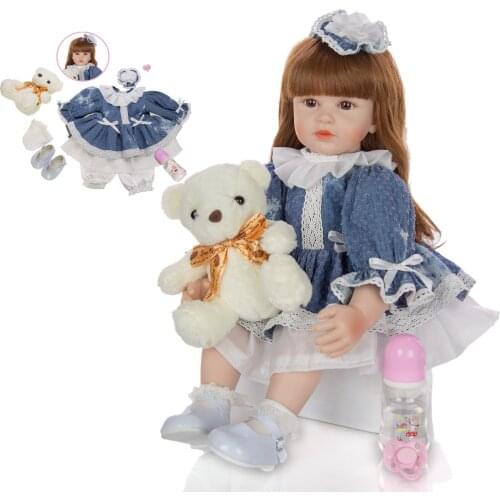 Big 60 cm bebe Reborn Toddler Girl Dolls lifelike Princess brown wig silicone vinyl Reborn baby Doll lol For Kids gift toys