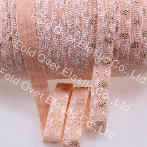 100yards per roll printed foe ribbon, pineapple pattern fold over elastic, 1.5cm width petal peach foe