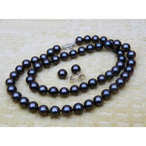 HOT Popular 9-10 MM TAHITIAN BLACK SOUTH AAA PEARL NECKLACE EARRING