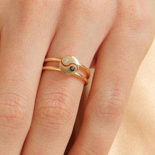 Minimalist Gold Color Metal Yin and Yang Ring Set for Women Girls Fashion Simple Tiny Ring Couple Jewelry Gift