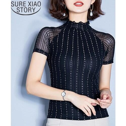 Fashion Women T Shirt 2021 Ladies Tops Korean Summer Short Sleeve Top for Women Shirts Plus Size Striped Ruffled Black Shirt