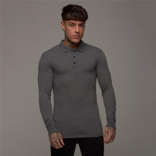 Mens Polo-Shirts Slim-Fit Long Sleeve Leisure Casual Cotton Fashion Brand Fitness Tshirt Autumn Breathable Gym Sports Polo Shirt