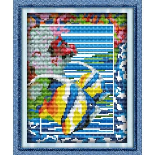 Clownfish Reef fish cross stitch kit canvas stitches embroidery DIY handmade needlework plus