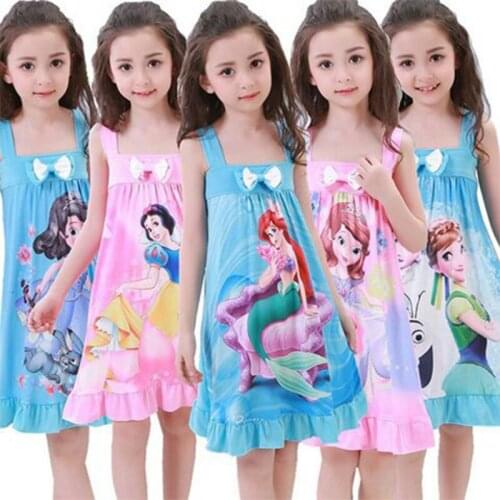 Kids Homewear Anna Elsa Dress Girls Nightdress Clothes Summer Cartoon Nightgown Children Clothing Short Sleeved Pajamas Dress