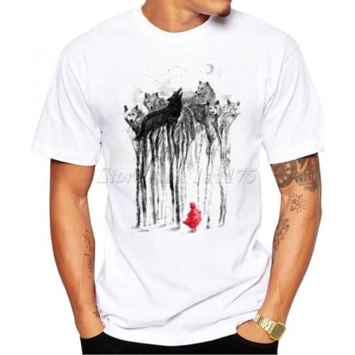 2019 New Fashion Ink Painting Wolf Forest Printed Mens T Shirt Cool Tops High Quality Casual Tee