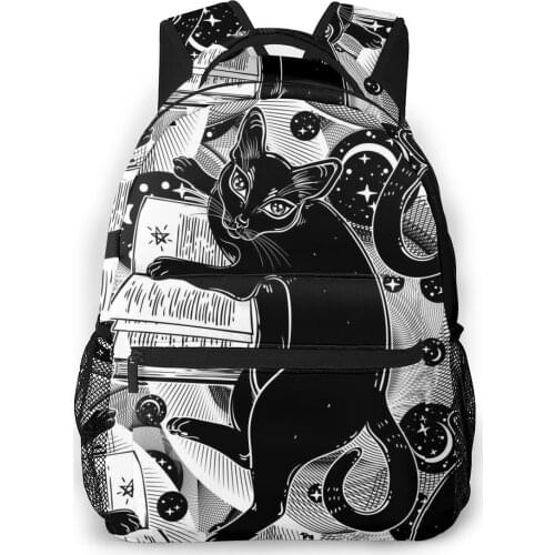 OLN Women Backpack with Multiple Using Women Backpacks Black Cat Reading The Magic Book Female School Bag Girls Travel Bag