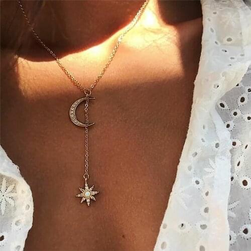 Lalynnlys New Fashion Moon Star Rhinestone Choker Necklace Statement Bohemian Pendant Necklace For Women Hot Sale Jewelry N67991