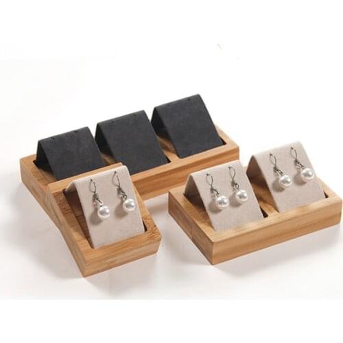 1/2/3 grids Luxury Bamboo Wood Earrings Display Tray 4 Sizes To Choose For Woman Earrings Display Stand Jewelry Display Tray