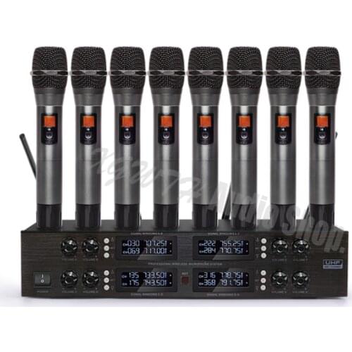 Profession UHF Adjustable Frequency 8 Dynamic Handheld Digital Audio UHF Wireless Microphone System for Stage KTV Karaoke Mic