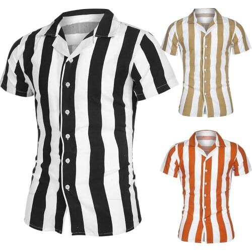 Vertical Stripes Men Shirt Summer Short Sleeveshirts for men Turn Down Collar Shirts Men Tops chemise homme camisas para hombre