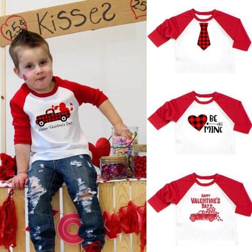 Valentines Day LOVE Trucks Boys Girls Unisex Long Sleeve Tshirts Children Ralgan Tops Tees Valentins Day Gift Idea