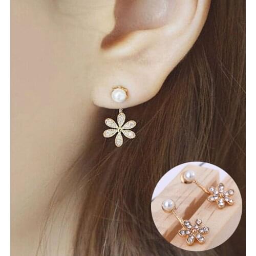 Classic Style Crystal Rhinestone Flower Dangle Earrings Women Pearl Fashion Jewelry Accessory