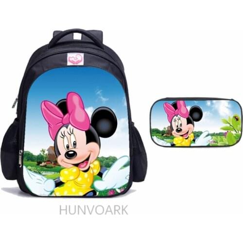 16 Inch Minnie Mouse School Backpack For Boys Girls Children Primary Orthopedic School Bag Set Student Book Bags Mochila