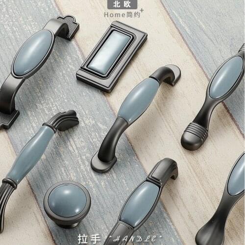 Blue Gray Ceramic Cabinet Furniture Hardles Wardrob Cupboard Cabinet Door Drawer Knosb and Pulls Mediterranean Style Hardware