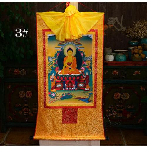 Tibetan Buddhist Buddha Silk Gild Thangka Thanka Sakyamuni Amulet Scroll 61CM