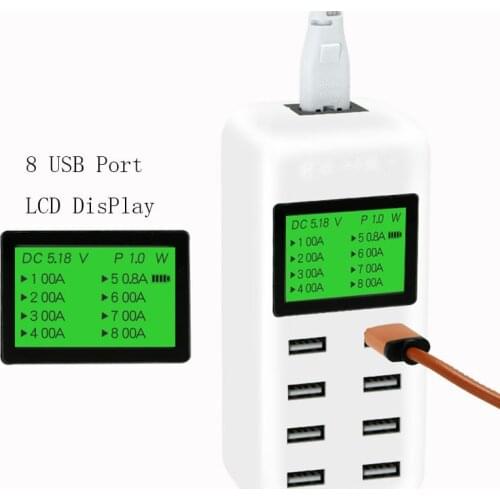 8 Port Smart USB Charger Hub with LCD 40W Multi-Port USB Charging Station USB Wall Travel Charger for Smartphone Tablets