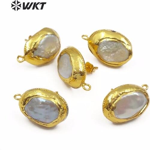 WKT WT-JF303 Wholesale best selling classic elegant pearl earrings natural pearl earrings ellipse connector for jewelry making