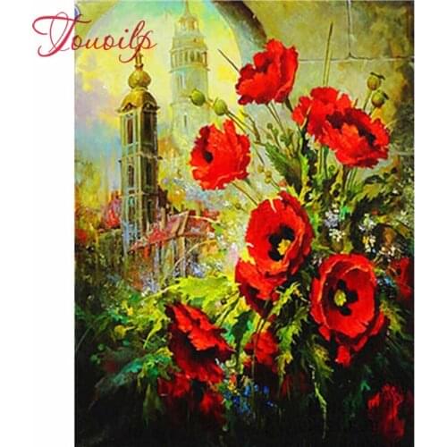 Castle Poppies 3d Diamond painting cross stitch Floral Rhinestone kits Square round full Mosaic Diamond embroidery Home decor