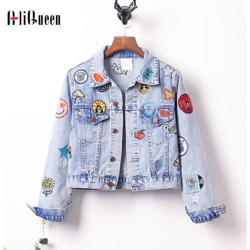 Jean Jacket Women Embroidery Appliques Denim Jacket Fashion Long Sleeve Print Jean Women Coat Jacket Womens Jacket