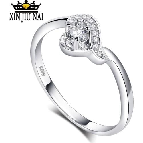 Bijoux Simple Heart shape 925 Silver jewelry Ring AAAAA Level CZ wedding band Rings for women girls diamond rings for women