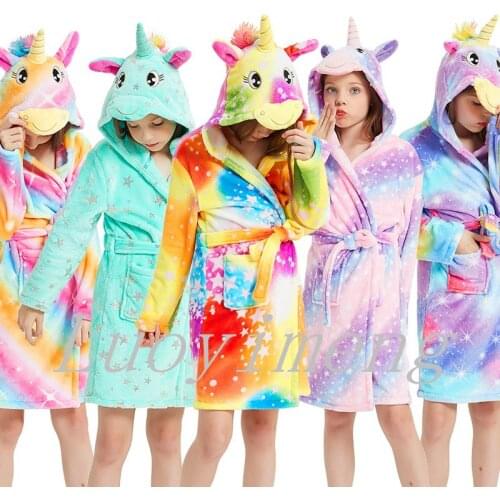 Winter Kids Unicorn Bath Robe For Girls Pajamas Animal Hooded Children Dressing Gown Boys Sleepwear Kids Bathrobe Baby Nightgown