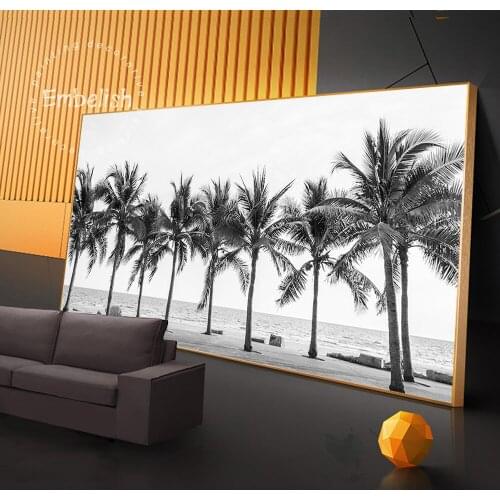 1 Pieces Black & White Beach With Palms Landscape Wall Art Pictures For Living Room Home Decor Wall Posters HD Canvas Paintings