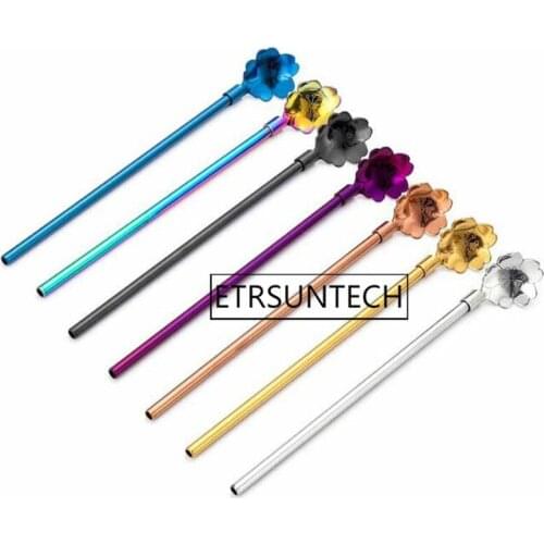 100pcs Flower Straw Spoon Portable Gold Tea Scoop Reusable Colored Stainless Steel Straws Cocktail Coffee Stirring Spoon