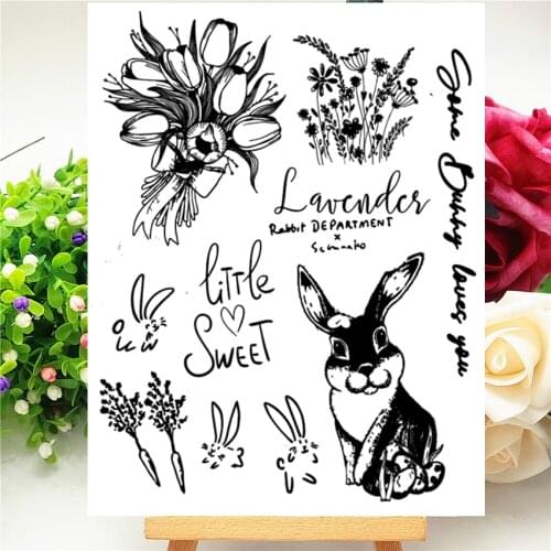 14*18CM Bunny Bouquet Transparent Clear Stamps / Silicone Seals Roller Stamp For DIY Scrapbooking Photo Album/Card Making