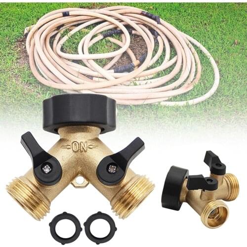 2-way Y-type Hose Splitter Garden Hose Distributor Brass Hose Tap Adapter with 2 Valves