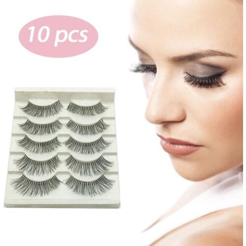 5 Pairs False Eyelashes Transparent Stalks Handmade Eyelashes Natural Long Soft Thick Black Eyelashes Reusable Makeup