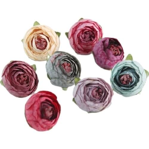 5Pcs Artificial Tea Rose Bud small peony flower head flores for wedding decoration Wreath Scrapbooking DIY Craft Fake Flowers