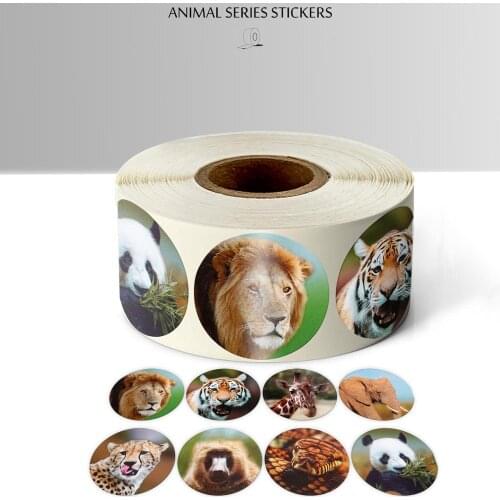 500 PCS Zoo Animals Round Cute Stickers 8 Animal Patterns Diary Stickers Kids Diy Gift Label School Stationery Sticker