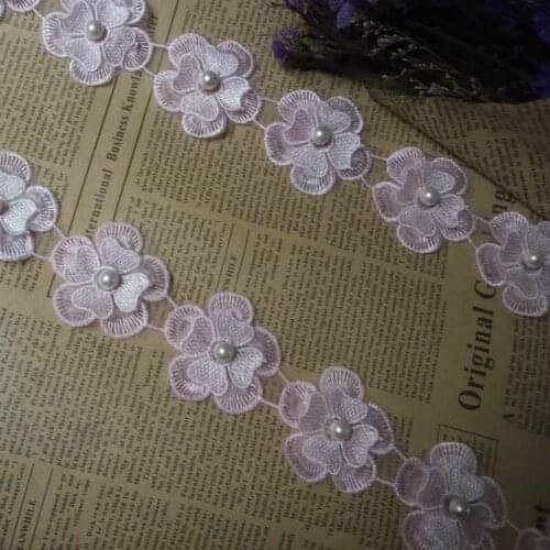 91cm Pink Pearl Lace Flower For Dress Ribbon Lace Trim Knitting Wedding Embroidered DIY Handmade Patchwork Sewing Craft