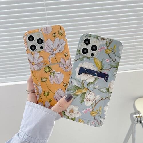 Tobebest Yellow Floral Card Holder Phone Cases for iPhone 12 Pro Max 11 Pro Max X XS XR 7 8 Plus SE2020 Soft IMD Cover