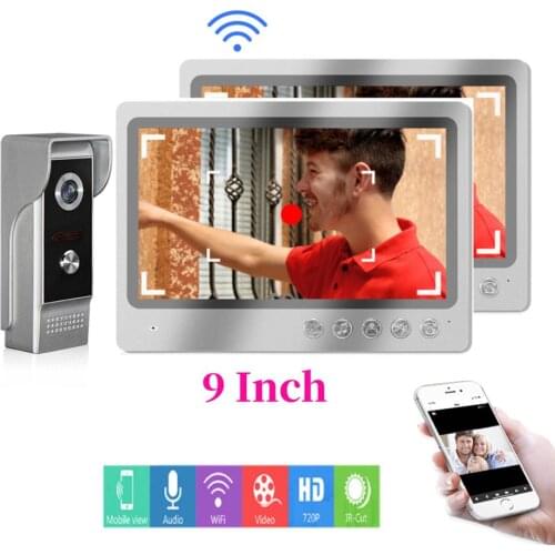 App Remote Unlock Fingerprint RFID Password Video Intercom 9" Monitor WIFI Video Speake Phone Doorbell Kit+2x SD Record Screen
