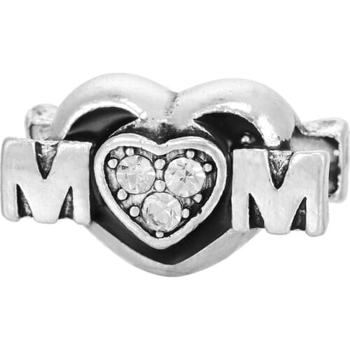 Elegant For Womens DIY Bracelets Beads Heart Shaped Letter MOM Crystal Jewelry Charms Gift Charm Bead Trendy