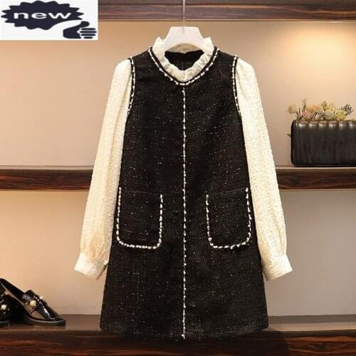 Elegant Ladies Long Sleeve Ruffles Collar Dress Plus Size Sweet Women Mini Tweed Dresses Casual Spring Autumn Vestidos