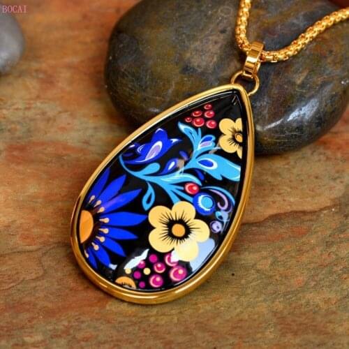 Night Party series enamel color head ornament enamel color big water drop double-sided enamel color Necklace Necklace Pendant