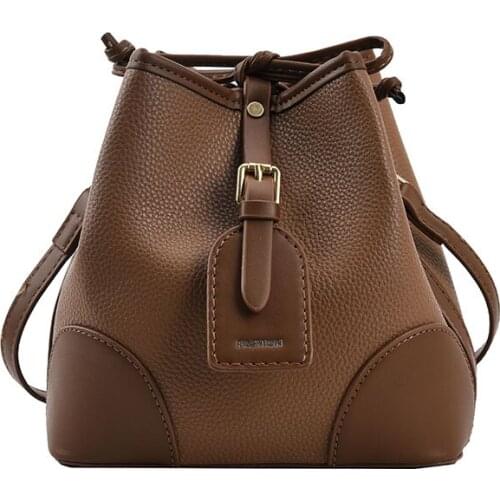 European and American Retro Contrast Stitching2021new Western Style One-shoulder Texture Drawstring Popular Messenger Bucket Bag