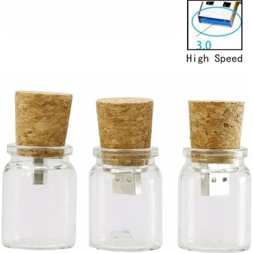 USB 3.0 Glass Drift Bottle with Cork USB Flash Drive High Speed Glass Bottle Pendrive 4GB 8GB 16GB 32G 64G Creative Wedding Gift