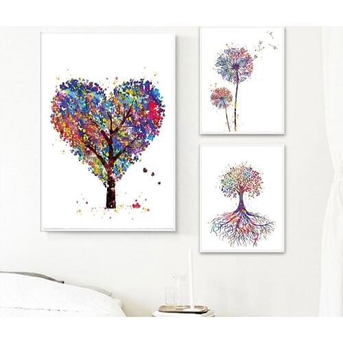 Canvas Painting Wall Art Nordic Watercolor Plant Trees Heart Flower Poster Picture Home Decoration For Living Room Decoration