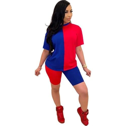 Contrast Color Plus Size Two Piece Shorts Suits Short Sleeve Casual Pullover Tops Tracksuit Joggers Women Fashion Outfits Summer